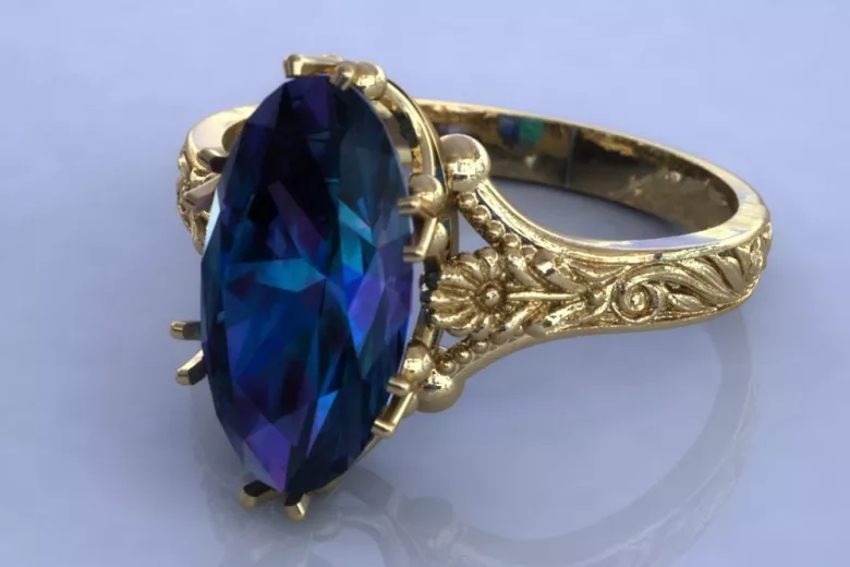 Vintage bijuterii Inel Alexandrit Aur galben 14K vrc084y